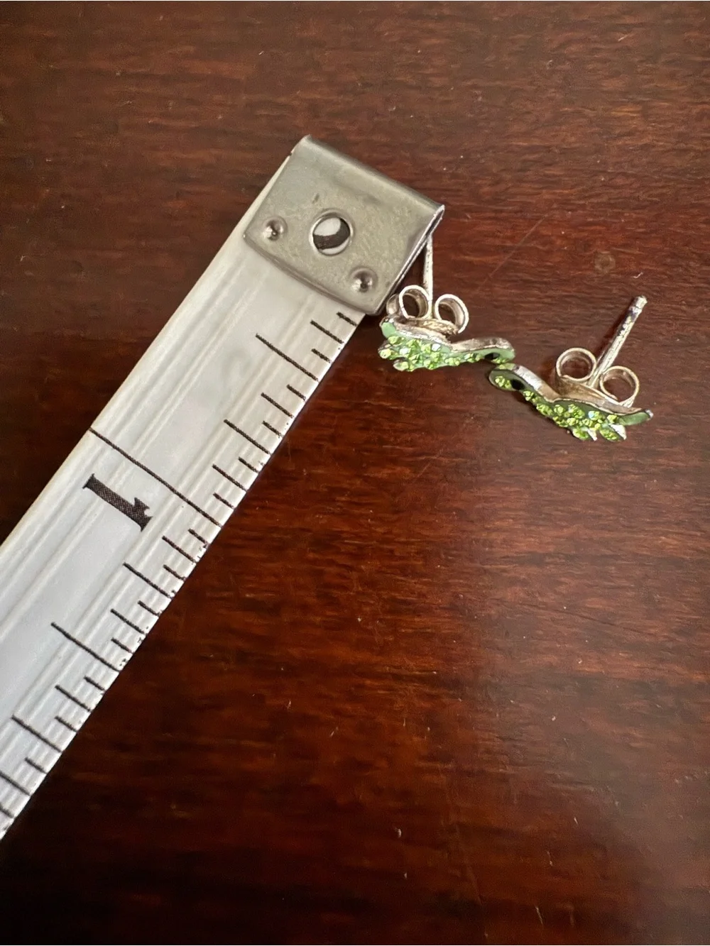 NWOT tiny green dinosaur kids earrings, green gems, little girls